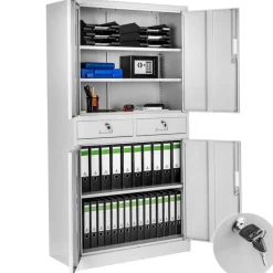tectake® Aktenschrank, aus pulverbeschichtetem Stahl, 3 höhenverstellbare Einlegeböden, 180 x 80 x 40 cm