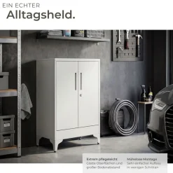 tectake® Aktenschrank, 60 x 40 x 100 cm, 2 verstellbare Zwischenböden, pulverbeschichteter Stahl, Kippschutz, höhenverstellbare Füße