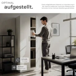 tectake® Aktenschrank, 60 x 40 x 180,5 cm, 4 verstellbare Zwischenböden, pulverbeschichteter Stahl, Kippschutz, höhenverstellbare Füße