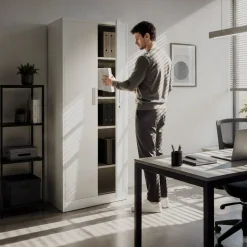tectake® Aktenschrank, 60 x 40 x 180,5 cm, 4 verstellbare Zwischenböden, pulverbeschichteter Stahl, Kippschutz, höhenverstellbare Füße