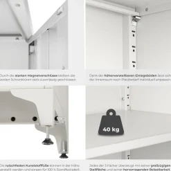 tectake® Aktenschrank, 80 x 40 x 100 cm, 2 verstellbare Zwischenböden, pulverbeschichteter Stahl, Kippschutz, höhenverstellbare Füße