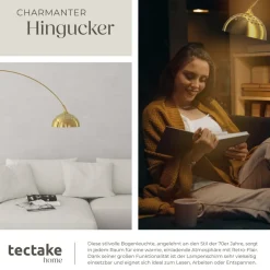 tectake® Bogenleuchte, 70er Jahre Retro-Stil, Teleskopbogen mit schwenkbarem Lampenschirm, Fußschalter, höhenverstellbar 187 - 206 cm