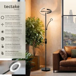 tectake® Deckenfluter, LED, 20 W, inklusive Leselicht 7 W, bewegliche LED-Bögen und Schwanenhals, 31,5 x 188 cm