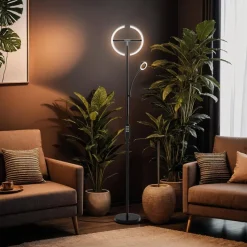 tectake® Deckenfluter, LED, 20 W, inklusive Leselicht 7 W, bewegliche LED-Bögen und Schwanenhals, 31,5 x 188 cm