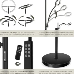 tectake® Deckenfluter, LED, 20 W, inklusive Leselicht 7 W, bewegliche LED-Bögen und Schwanenhals, 31,5 x 188 cm
