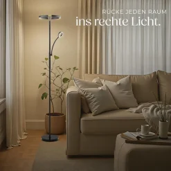 tectake® Deckenfluter, LED, 20 W, inklusive Leselicht 7 W, bewegliche LED-Bögen und Schwanenhals, 31,5 x 188 cm