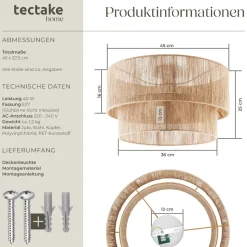 tectake® Deckenleuchte , Boho-Stil, Stahlgestell, 45 x 25 cm