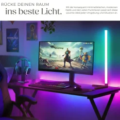 tectake® LED-Stehlampe, 16 Millionen Farben, über 200 Lichteffekte, Inklusive Fernbedienung, 4-fach höhenverstellbar, Innovativer Musik-Aktivierungsmodus