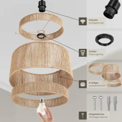 tectake® Pendelleuchte, Boho-Stil, Wickeltechnik, 40 W, Stahlgestell, 46 x 32 cm