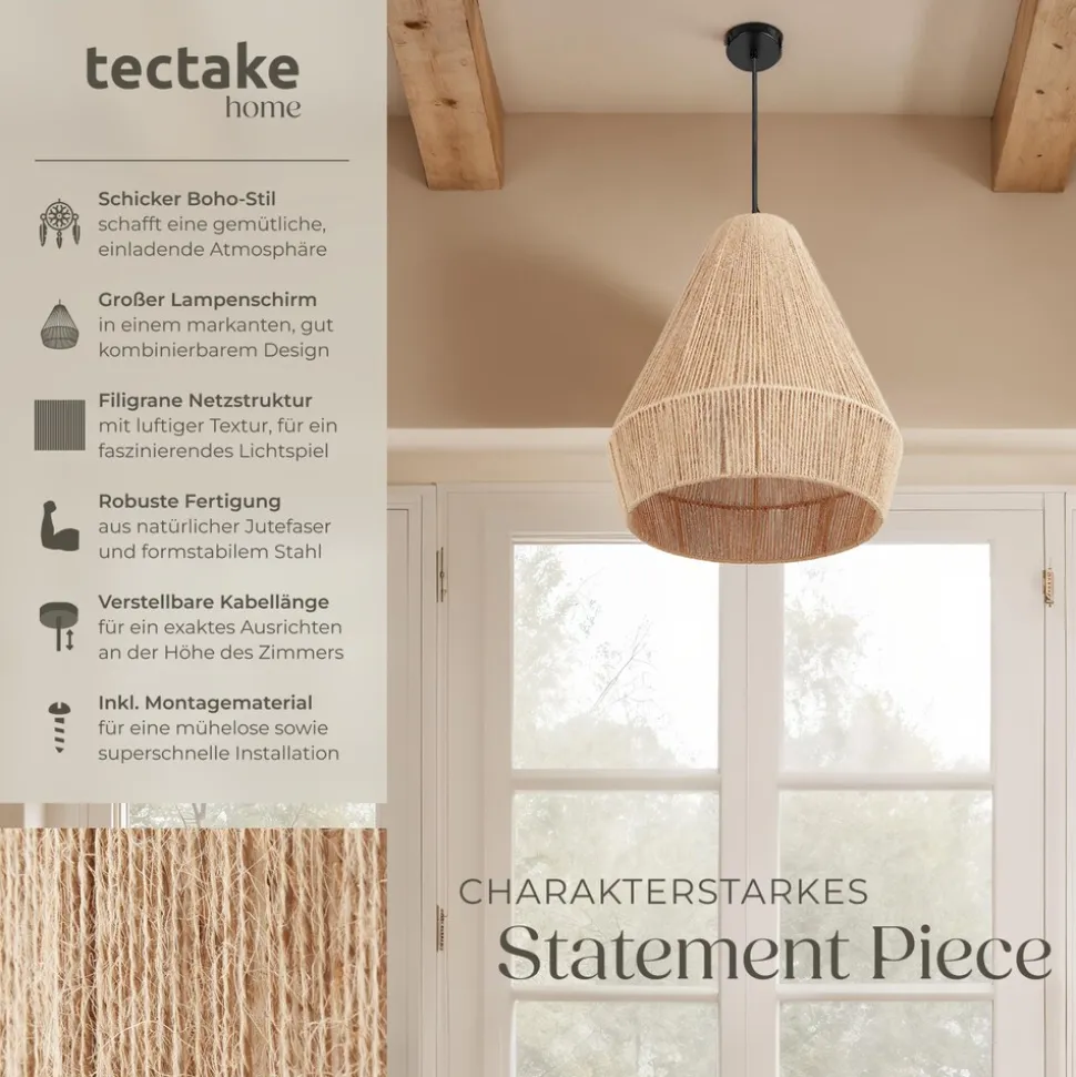 tectake® Pendelleuchte, Boho-Stil, Wickeltechnik, 40 W, Stahlgestell, 40,5 x 47 cm