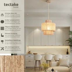 tectake® Pendelleuchte, Boho-Stil, Wickeltechnik, 40 W, Stahlgestell, 32 x 33 cm