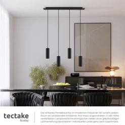 tectake® Pendelleuchte, 4-flammig, 4x GU10, 40 W, längenverstellbare Kabel, 75 x 9 x 146 cm
