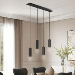 tectake® Pendelleuchte, 4-flammig, 4x GU10, 40 W, längenverstellbare Kabel, 75 x 9 x 146 cm