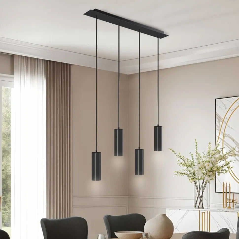 tectake® Pendelleuchte, 4-flammig, 4x GU10, 40 W, längenverstellbare Kabel, 75 x 9 x 146 cm