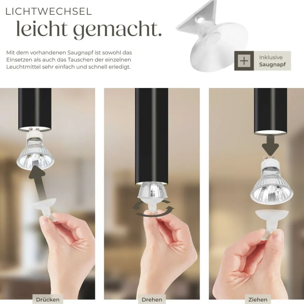 tectake® Pendelleuchte, 4-flammig, 4x GU10, 40 W, längenverstellbare Kabel, 75 x 9 x 146 cm