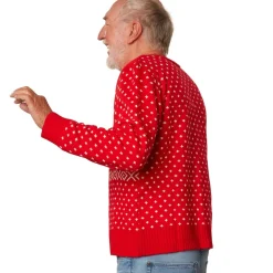 tectake® Weihnachtspullover Schneegestöber rot-weiß