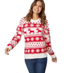 tectake® Weihnachtspullover Winterzauber weiß-rot für Frauen