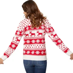 tectake® Weihnachtspullover Winterzauber weiß-rot für Frauen