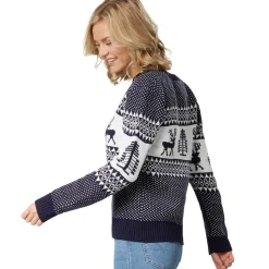 tectake® Weihnachtspullover Winterwunderland blau-weiß für Frauen