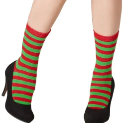 tectake® Weihnachtssocken gestreift grün-rot