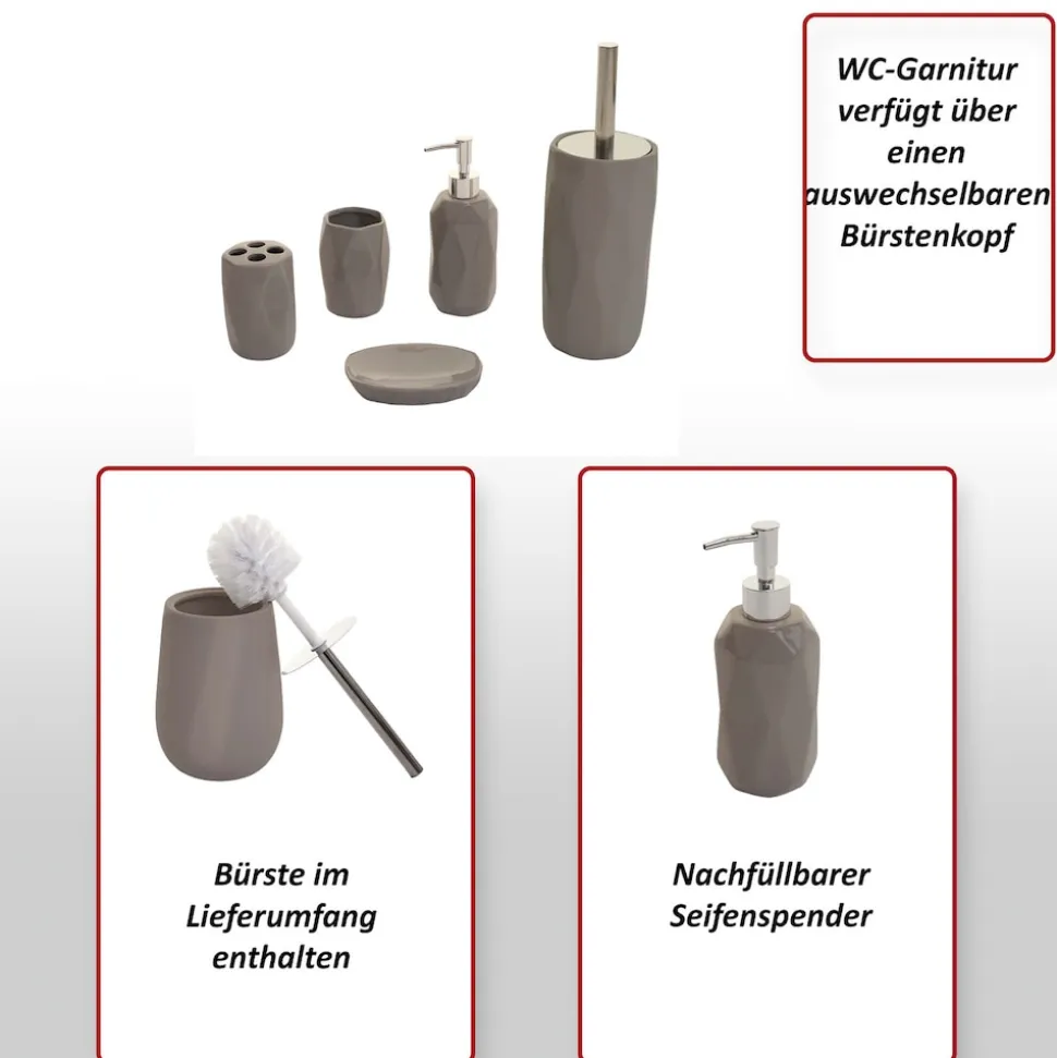 5-teiliges Badset MCW-H88, WC-Garnitur Badezimmerset Badaccessoires, Keramik ~ weiß