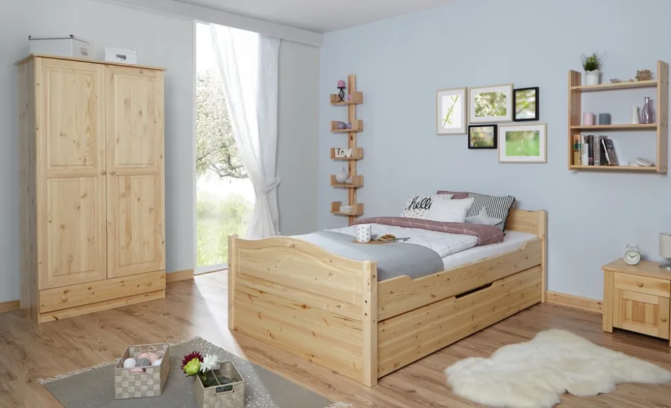 TiCAA Doppelbett "Leni" 140x200 mit Zusatzbett