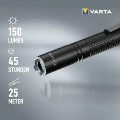 VARTA Taschenlampe Aluminium Light F10 Pro (stoßfest (1 m), LED, 2 x Longlife Power AAA)