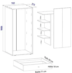 VCM Holz Kleiderschrank | 5 Fächer mit Schublade | 2 Drehtüren | Maße ca. B. 70 x H. 196 x T. 40 cm – Vandol S