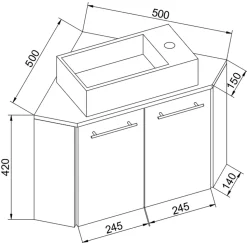 VCM 2-tlg Set | Waschplatz für Gäste WC | Gästebad | Waschtisch Toilette | Badmöbel Eckschrank | Badezimmer Set – Vilosa