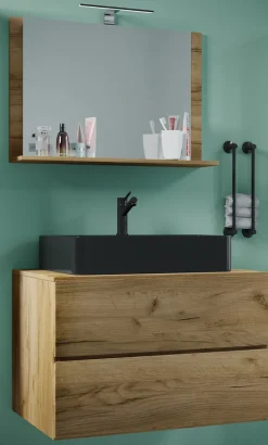 VCM 2-tlg. Waschplatz Waschtisch | schwarzes Waschbecken Unterschrank Breite 80 cm | Badmöbel Set mit Schubladen | Lendas BL
