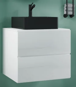 VCM 2-tlg. Waschplatz Waschtisch | schwarzes Waschbecken Unterschrank Breite 60 cm | Badmöbel Set mit Schubladen | Lendas S BL