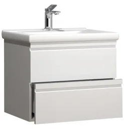 VCM 2-tlg. Waschplatz | Waschtisch 60 cm | Badmöbel Set mit Keramik Waschbecken | grifflose Schubladen | Komplettset Silora L