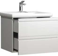 VCM 2-tlg. Waschplatz | Waschtisch 60 cm | Badmöbel Set mit Keramik Waschbecken | grifflose Schubladen | Komplettset Silora L