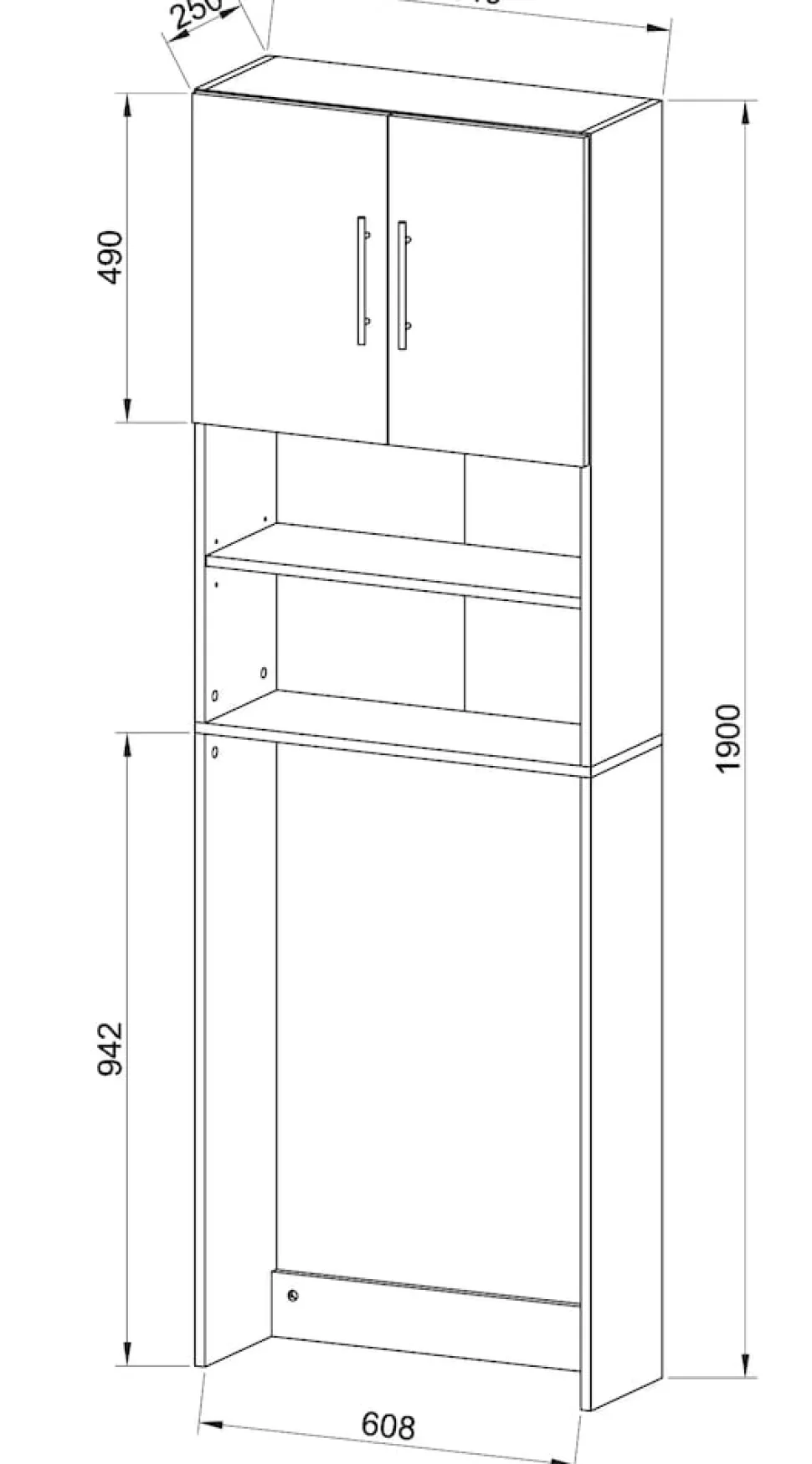 VCM Waschmaschinenschrank | Praktischer Überbauschrank mit viel Stauraum | Maße ca. B. 64 x H. 185 x T. 20 cm | Waschmaschinenregal für Bad und Waschküche | Waschmaschinenüberbauschrank- Jutas