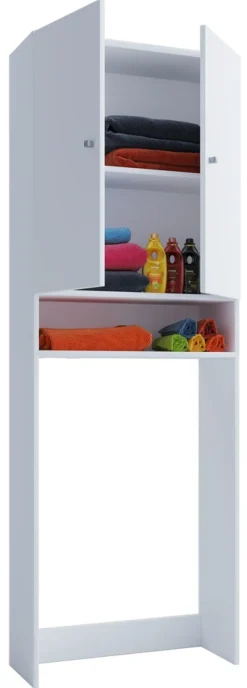 VCM Waschmaschinenschrank | Praktischer Überbauschrank mit viel Stauraum | Maße: B. 64 x H. 182 x T. 27 cm | Waschmaschinenregal für Bad und Waschküche | Waschmaschinenüberbauschrank - Lona