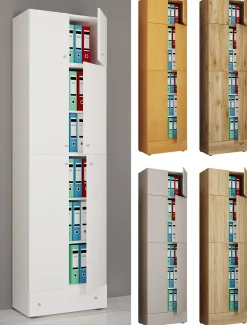 VCM XXL Büroschrank mit 5 Fächern mit Aufsatz und Schublade | moderner Aktenschrank mit Drehtüren | Maße ca. H. 240 x B. 70 x T. 39 cm – Lona 5-Fach