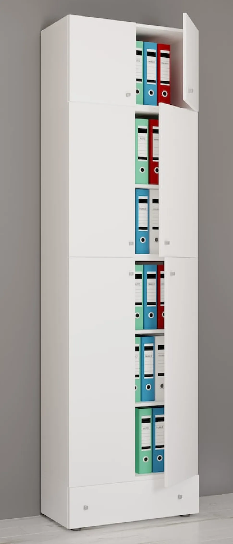 VCM XXL Büroschrank mit 5 Fächern mit Aufsatz und Schublade | moderner Aktenschrank mit Drehtüren | Maße ca. H. 240 x B. 70 x T. 39 cm – Lona 5-Fach