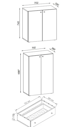 VCM XXL Büroschrank mit 5 Fächern und einer Schublade | moderner Aktenschrank mit Drehtüren | Maße ca. H. 200 x B. 70 x T. 39 cm – Lona 5-Fach