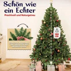 VESKA Weihnachtsbaum künstlich 180cm - mit Holzständer, Nordmanntanne, Künstlicher Tannenbaum, Naturgetreu, dichte Zweige ohne LED