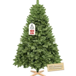 VESKA Weihnachtsbaum künstlich 180cm - mit Holzständer, Nordmanntanne, Künstlicher Tannenbaum, Naturgetreu, dichte Zweige ohne LED