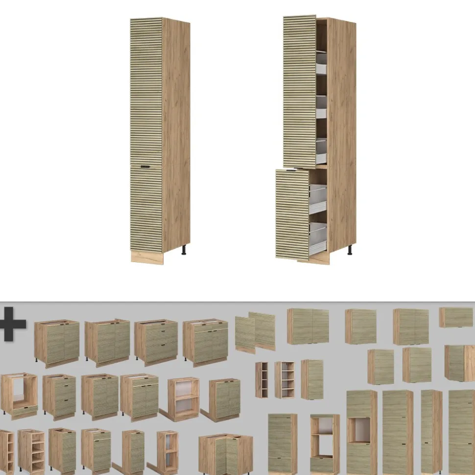 Vicco Apothekerhochschrank Fame-Line Eiche gefräst 30 cm