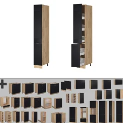 Vicco Apothekerhochschrank Fame-Line Eiche Schwarz gestreift 30 cm