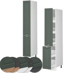 Vicco Apothekerhochschrank Küchenschrank Küchenmöbel Fame-Line Weiß Grün-Gold Landhaus 30 cm Küche Einbauküche Einschübe Aufbewahrung Küchenzeile
