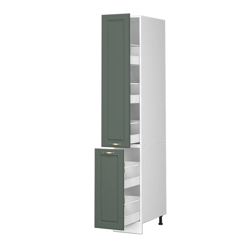Vicco Apothekerhochschrank Küchenschrank Küchenmöbel Fame-Line Weiß Grün-Gold Landhaus 30 cm Küche Einbauküche Einschübe Aufbewahrung Küchenzeile