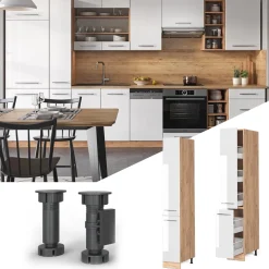Vicco Apothekerhochschrank Küchenschrank Küchenmöbel Fame-Line Eiche Weiß modern 30 cm Küche Einbauküche Einschübe Aufbewahrung Küchenzeile Hochglanz