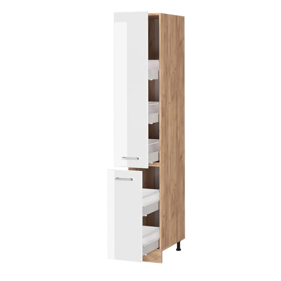 Vicco Apothekerhochschrank Küchenschrank Küchenzeile R-Line 30 cm Eiche Weiß