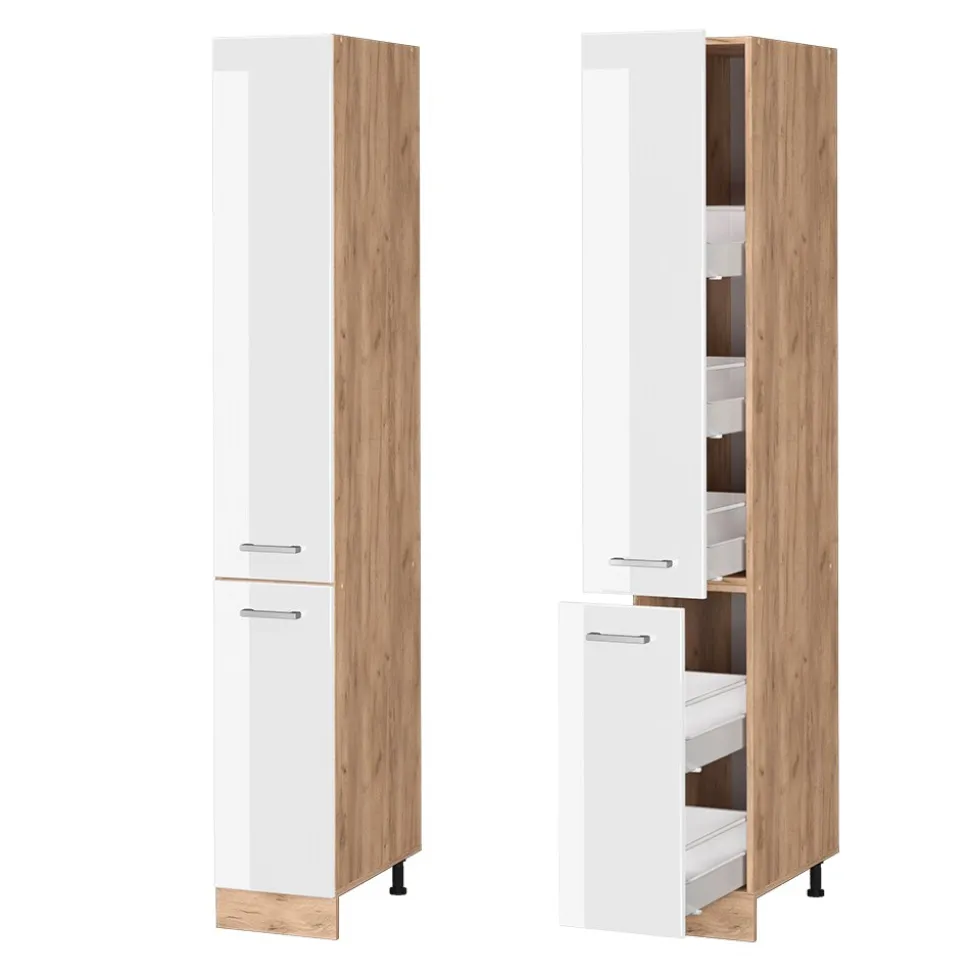 Vicco Apothekerhochschrank Küchenschrank Küchenzeile R-Line 30 cm Eiche Weiß