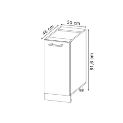 Vicco Apothekerunterschrank R-Line Schwarz Beton Anthrazit 30 cm mit Arbeitsplatte Eiche