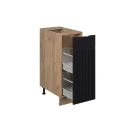 Vicco Apothekerunterschrank Fame-Line Eiche Schwarz gestreift 30 cm mit Arbeitsplatte Marmor-Weiß
