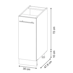 Vicco Apothekerunterschrank Fame-Line Eiche Schwarz gestreift 30 cm mit Arbeitsplatte Marmor-Weiß